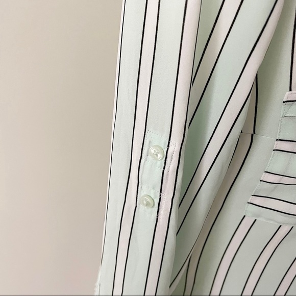 Express | Mint Striped Button Down Roll Tab Portofino Blouse - Picture 4 of 14